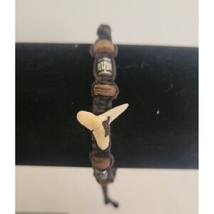 Vtg Shark Tooth Bracelet Macrame Surf Beach Boho Nautical Minimalist Black